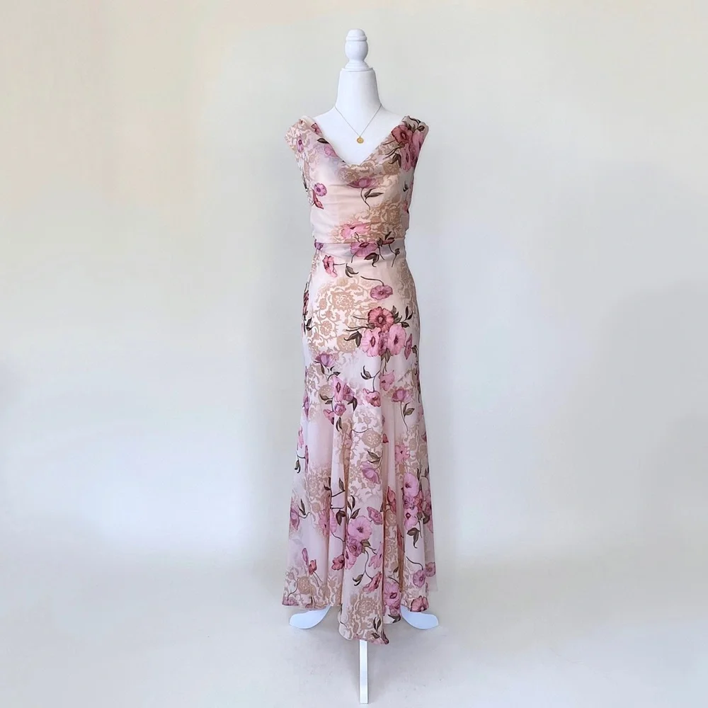 Vintage Y2K Pink Cowl Neck Maxi Dress - Picture 1 of 10